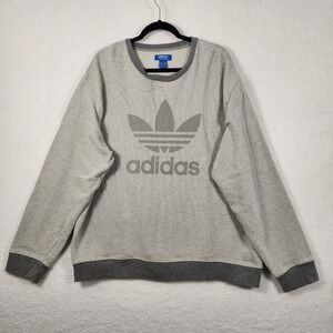 Adidas Trefoil Logo Crewneck Sweatshirt Heather Gray XL Waffle Knit